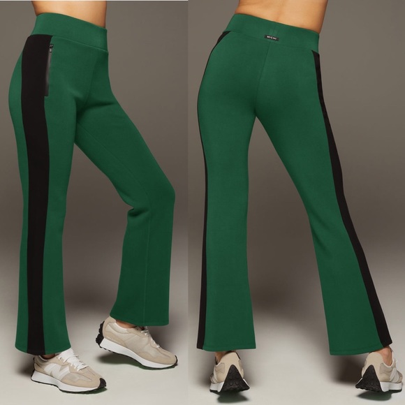 Michi Carve Flare Pant High Waist Color Block Scuba Stripe Pine Green Black - Picture 1 of 15